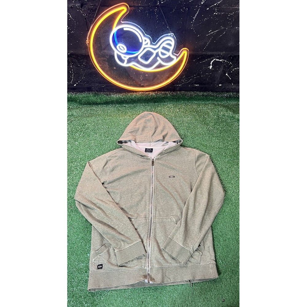Oakley Full Zip Up Khaki Green Hoodie Sweatshirt Mens Size Medium Regular Fit